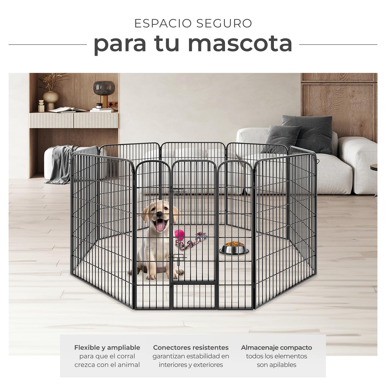 tectake® Parque para Perros y Conejos, Puerta Seguridad para Niños y Mascotas, Valla Metálica, Jaula Perro Grande, Barrera de Seguridad Plegable, Parque Perros y Conejos, Doble Cierre - 100 cm Alto