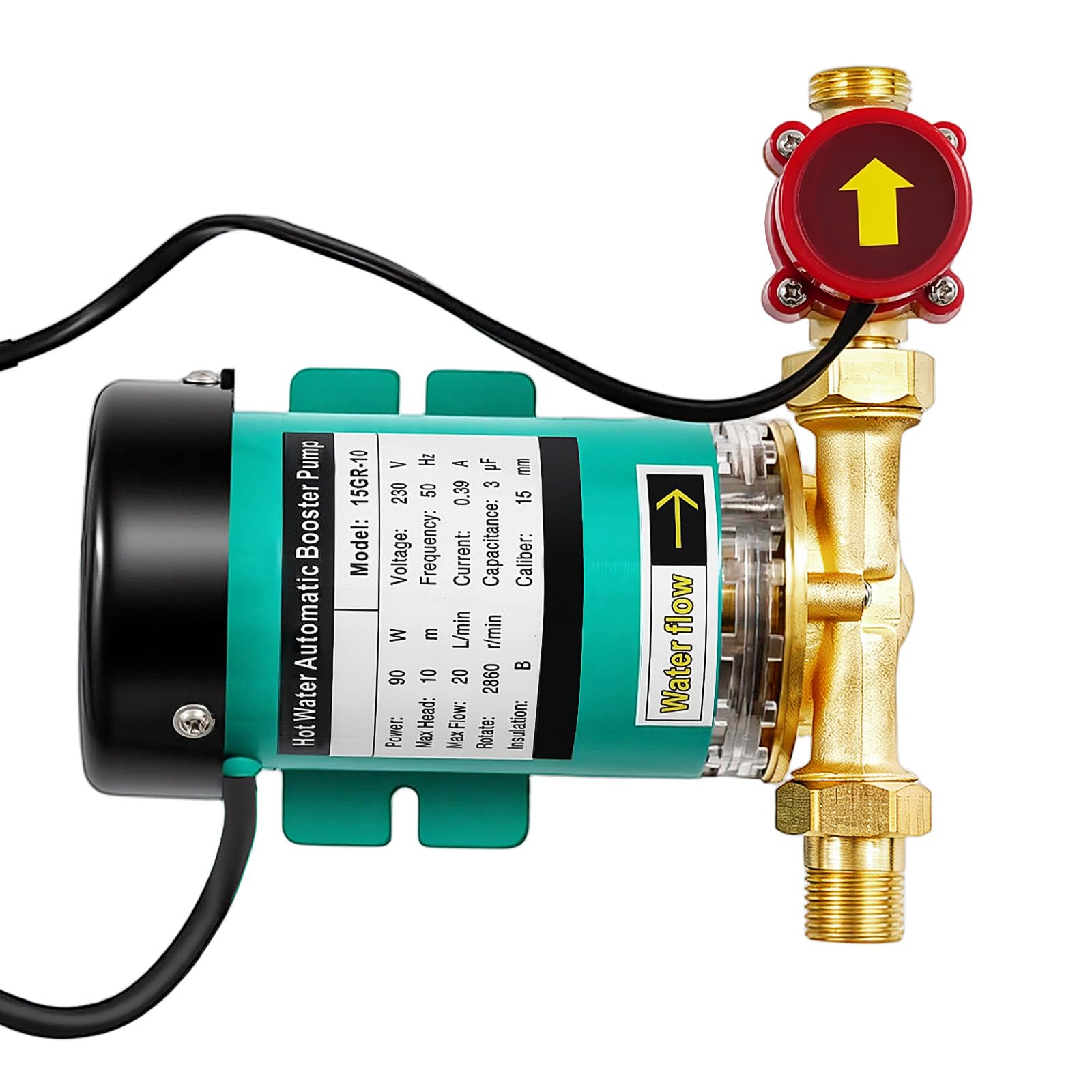 Bomba de agua caliente de 90 W, 220 V, 50 Hz, 20 l/min, cabezal máximo, 15 m, automática, bomba de presión doméstica, para calentadores de agua, ducha, agua del grifo, bomba de circulación