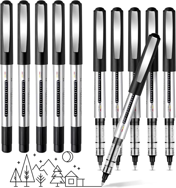 Gel Pens, 10 Pack Writing Pens, Quick-Drying Black Pens Ballpoint, Write Smoothly Pens Black Ink, Liquid Ink Rollerball Pen, 0.5mm Ink Pen, Gel Pens for Writing, School, College, Work, Home Office