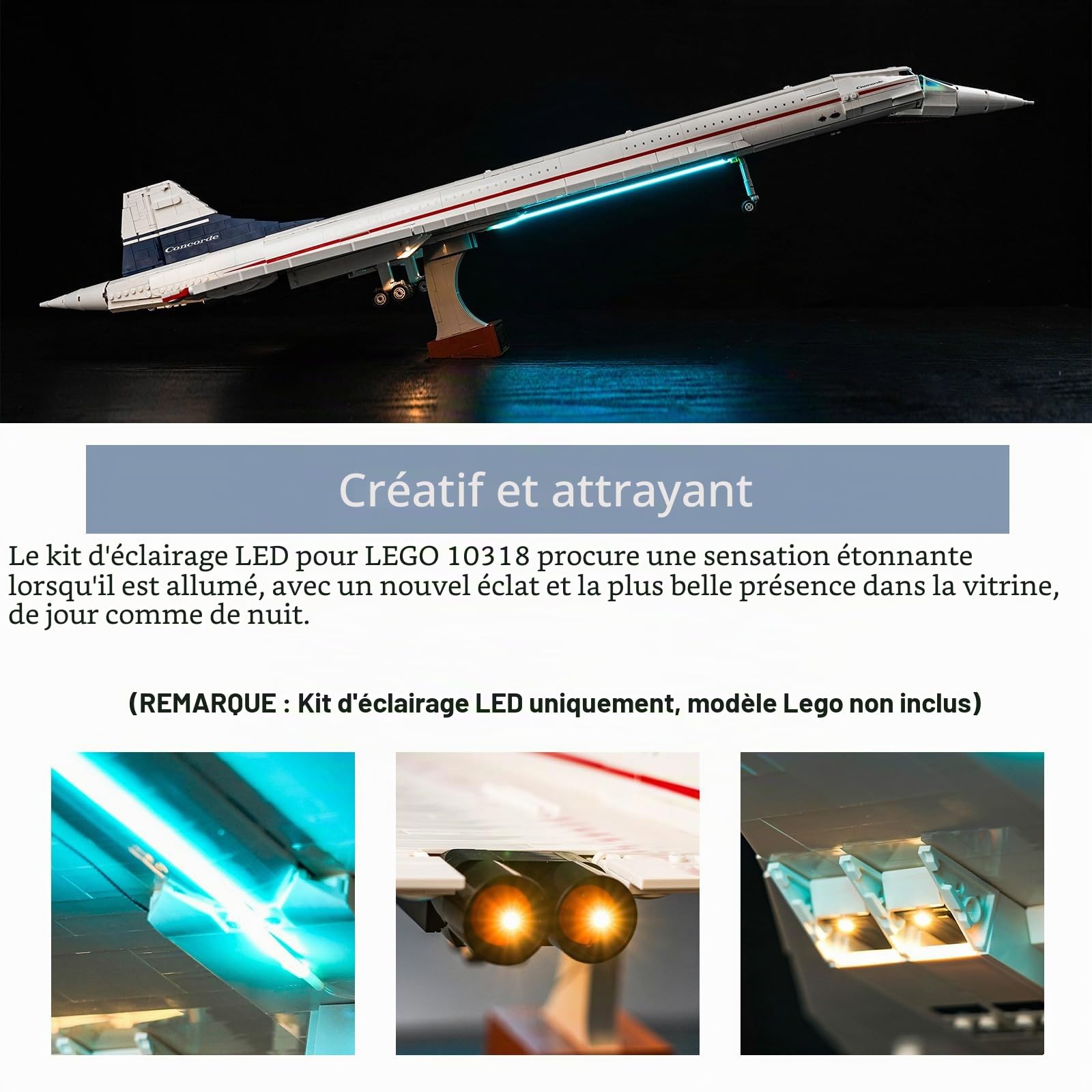 Kit d'éclairage LED compatible avec Lego 10318 Airbus Concorde (sans modèle), kit d'éclairage décoratif compatible avec Lego Concorde Creative Toy