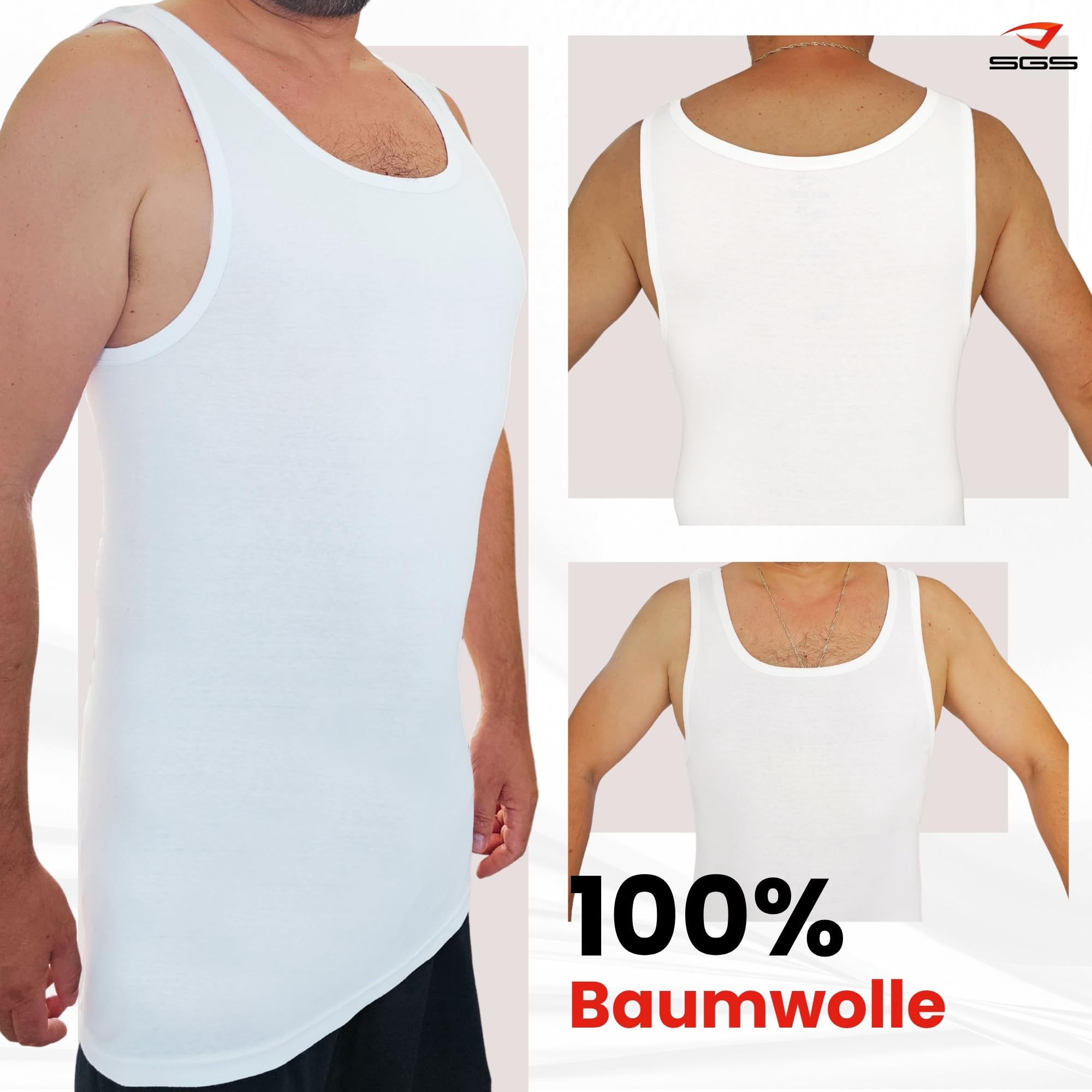 SGS Confezione da 5: eleganti canottiere da uomo extra lunghe + 12 cm e canotta da uomo, a costine sottili, da uomo e da uomo, bianco, XL
