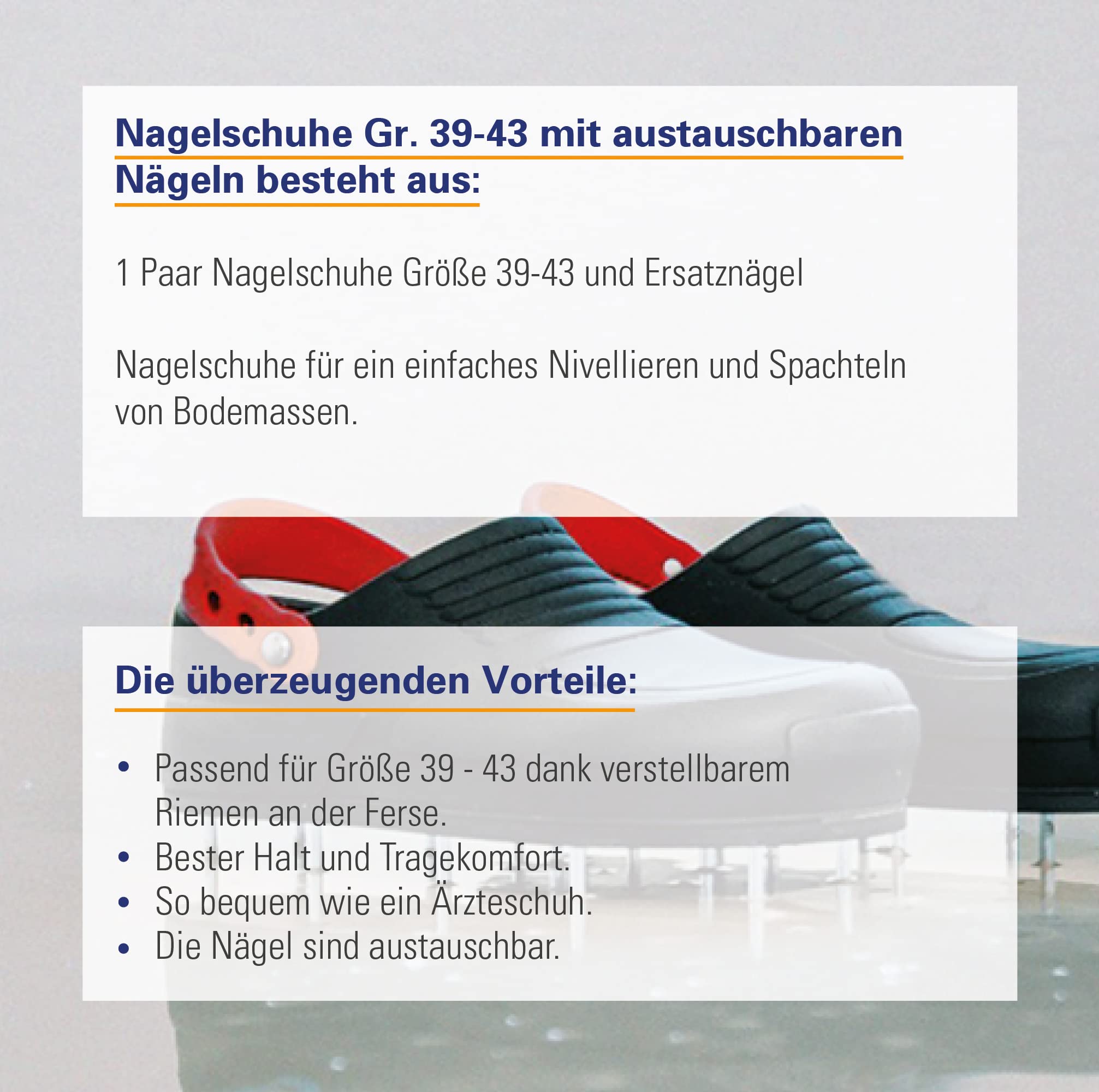 Karl Dahm Nagelschuhe, Größe 39-43 I 1 Paar mit Ersatznägeln I Nagel-Schuhe aus Gummi für einen festen Stand beim Nivellieren und Spachteln von Bodenmassen I Rasen- und Estrich-Nagelschuhe – 12080