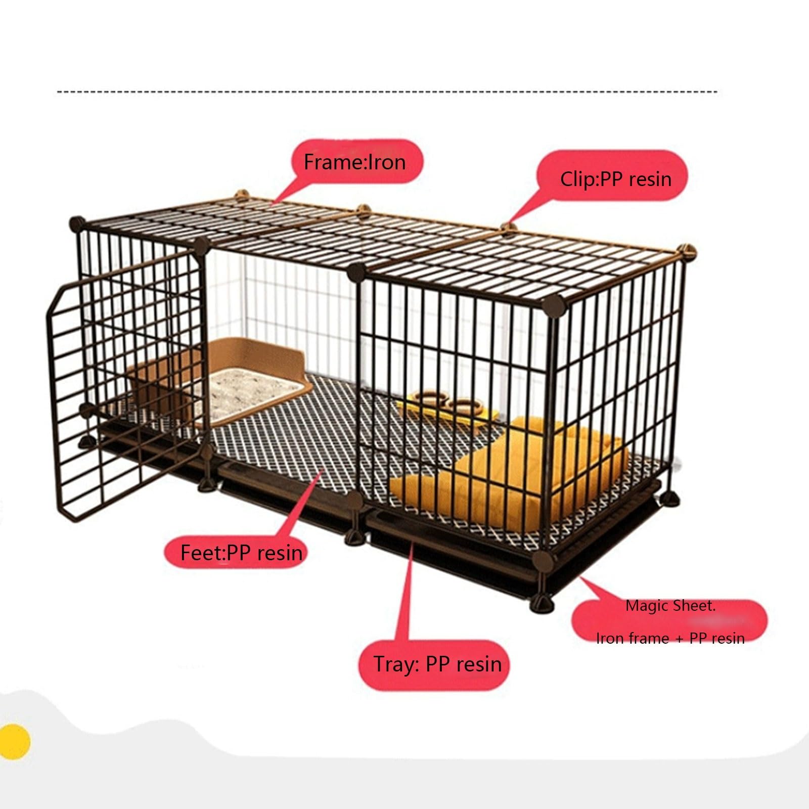 Gabbia per Cani e Gatti XXL in Metallo - Gabbia Trasporto Auto con Vassoio Lavabile e Estraibile (145 * 49 * 59cm)