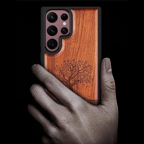 Miniatura 2 de Carveit Funda de madera para Galaxy S22 Ultra madera real dura y TPU suave a prueba de golpes, diseño de madera único y elegante, compatible con