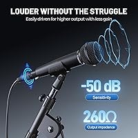 Vista 4 de Phenyx Pro Micrófono vocal dinámico, micrófono cardioide con cable XLR de 16.4 pies, clip de micrófono, bolsa de almacenamiento, micrófono de mano
