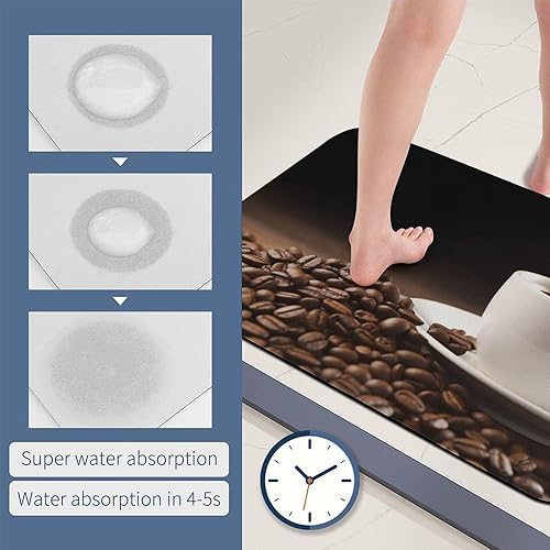 Miniatura 6 de Absorbent Bath Mat Non Slip Washable Water Absorbent Bathroom Rug for Tub Shower Coffee Cup and Coffee Beans Printed Floor Door Mat,Small Area Rug