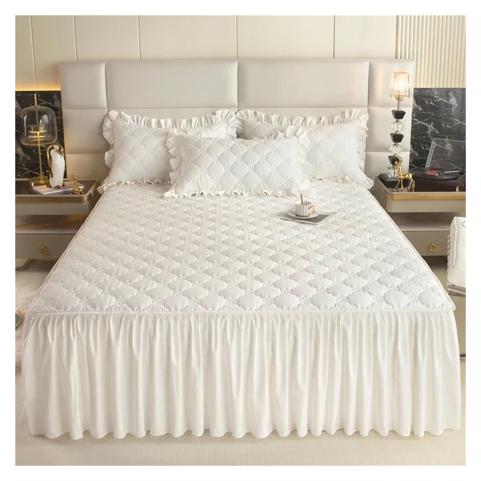 Gonne Per Letto Gonna da letto in cotone spazzolato, fodera in tinta unita lavata, protezione antipolvere senza federa