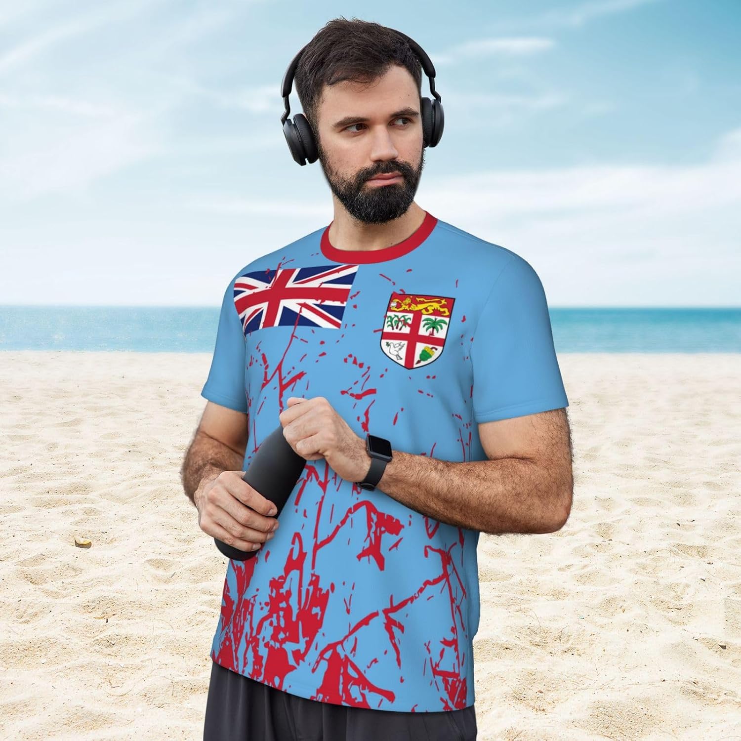 Fiji Flag Grain Team Mesh T-Shirt Jerseys for Running Cycling Soccer Fans Tennis Fitness Sports