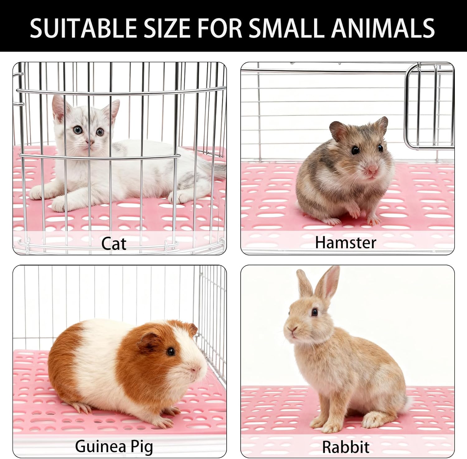18 Pack Plastic Rabbit Cage Mat, Bunny Resting Mats for Cage with Snap Joint, Breathable Small Animal Feet Pads for Guinea Pigs, Chinchilla, Pet - White, Blue, Pink