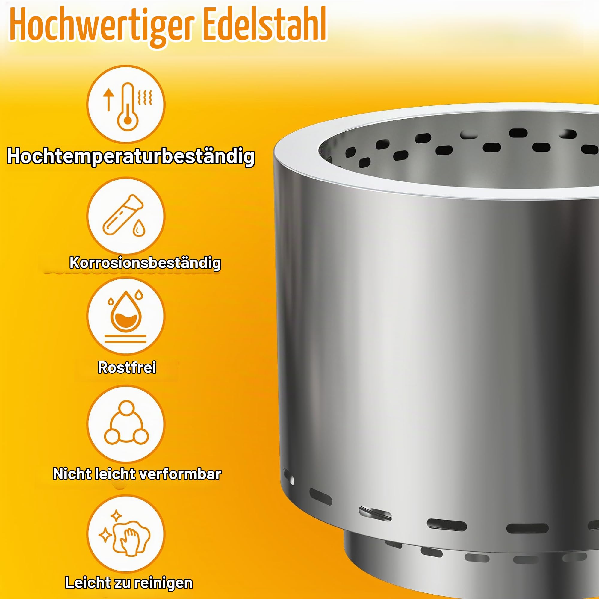 LZQ Feuerschale Edelstahl 49cm Raucharm Garten Feuerstelle Outdoor Kamin Holzofen Feuerkorb Gartenkamin Holzvergaser Ofen mit Tasche, Rund Feuertonne Campingkocher Tragbar Für Terrasse Camping BBQ