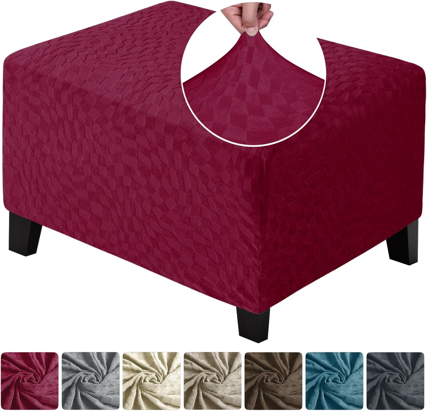 ZNSAYOTX 2026 Rectangle Ottoman Cover (L:28"-34") Super Stretch Soft Footrest Slipcover Form Fit, Universal Folding Foot Stool Covers with Non-Slip Elastic Band, Fashion Jacquard Texture, Wine Red