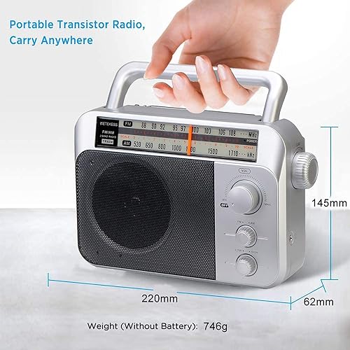 Miniatura 13 de Retekess Radio FM TR604 AM, radio portátil enchufable en pared, funciona con batería D, esfera grande, modo de tono alto/bajo, altavoz grande, Negro