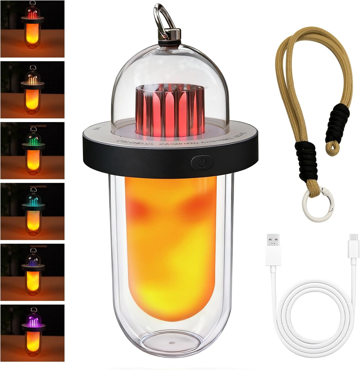 AUGE LIGHT Vintage Camping Lantern Battery Powered with Flickering Flame Effect, Rechargeable LED Camping Light, IP54 Waterproof Outdoor Camping Lamp for Van, Camper, Hiking