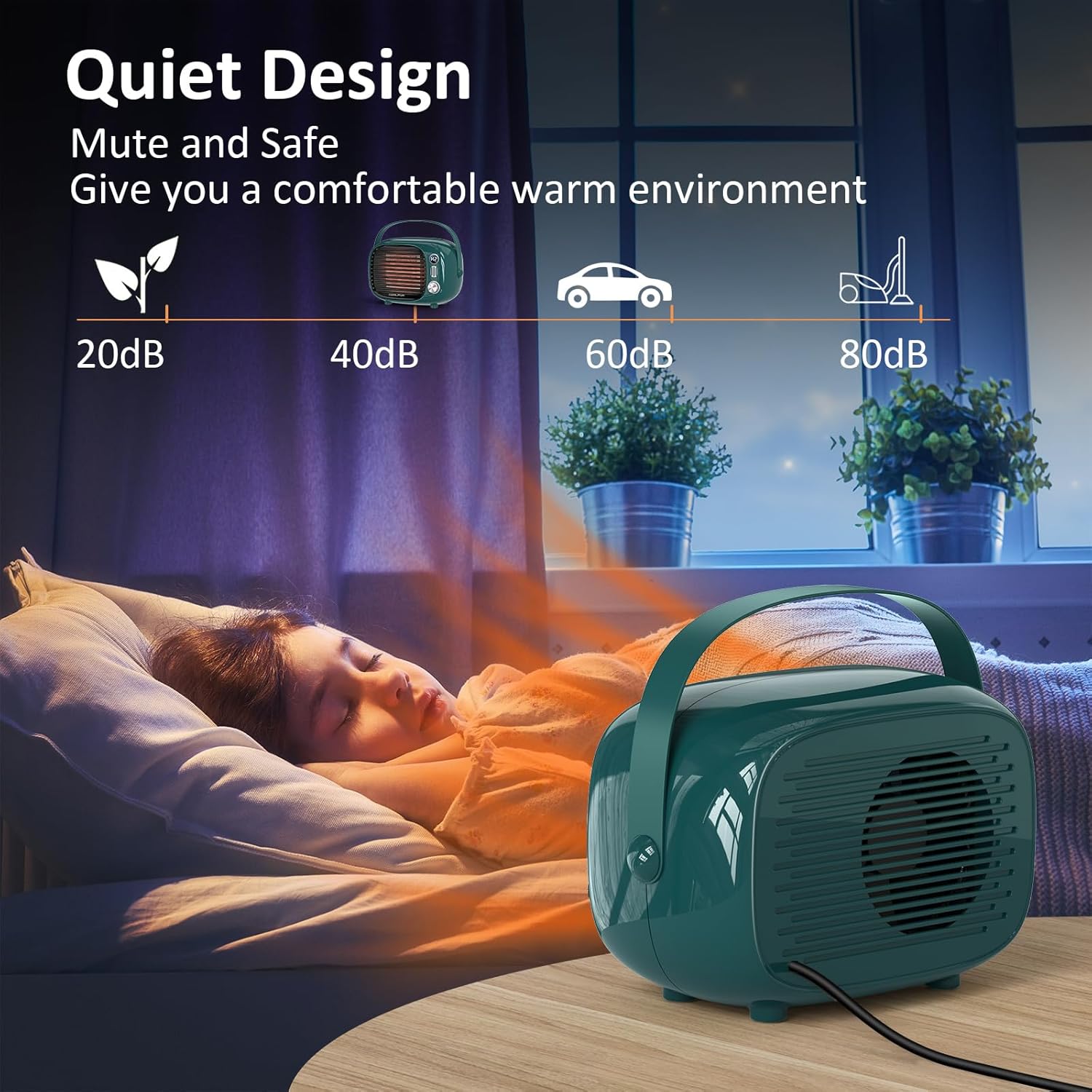 Coolfor Space Heater, 800W/500W Small Desk Heater with Temperature Control, Safe and Quiet Ceramic Desktop Heating Fan for Home Bedroom Office Desk Indoor Use, Dark Green