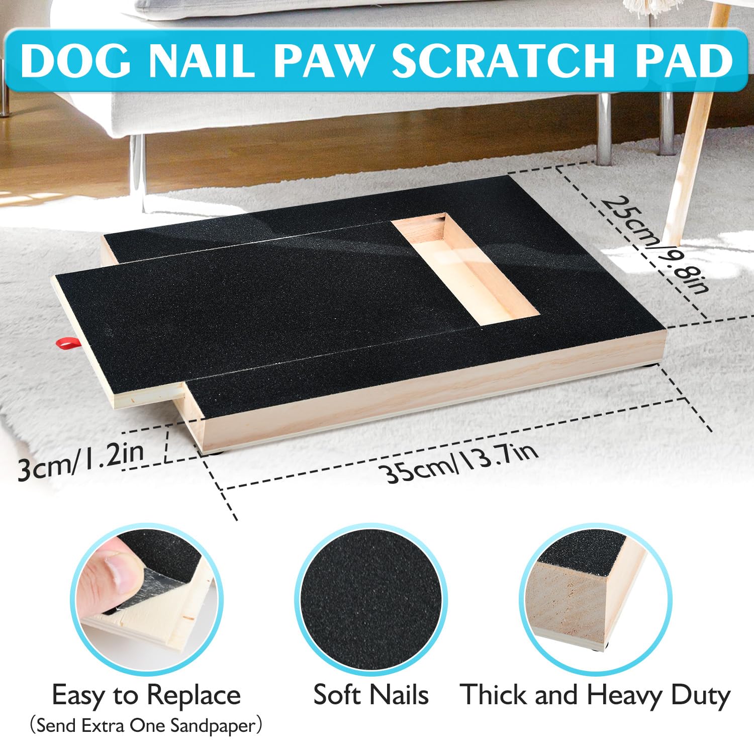 KIKIGOAL Dog Nail Scratch Board File,Wooden Dog Nail File Board with Built-in Snack Box Sandpaper Puppy Nail Grinding Pad Sturdy Dog Paws Scratch Board for Pets Nail Care Include One Extra Sandpaper - Image 2