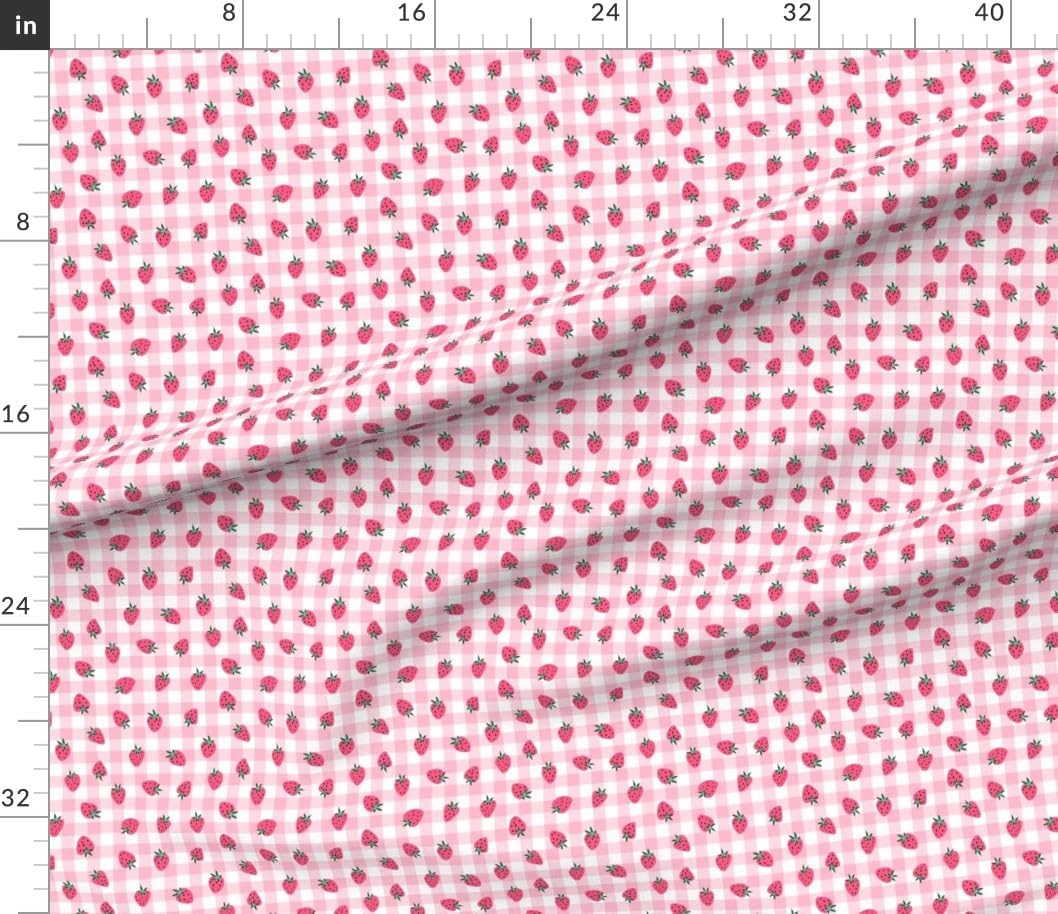 Spoonflower Fabric - Sweet Strawberry Pink Gingham Plaid Summer Check Berry Fruit Small Printed on Petal Cotton Fabric by The Yard - Sewing Quilting Apparel Crafts Decor