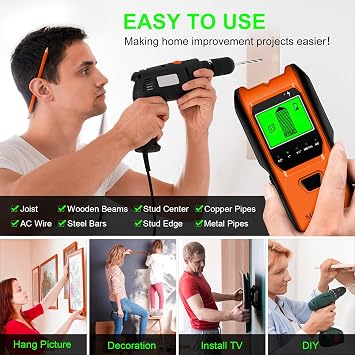 Stud Finder Wall Scanner - 5 in 1 Electronic Stud Detector with Upgraded Smart Sensor, Audio Alarm and HD LCD Display for the Center and Edge of Wood, AC Wire, Metal and Studs Detection(Carrot)