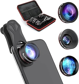 Selvim Phone Camera Lens Kits, Upgrade 4 in 1 Phone Lens: 235° Fisheye Lens, 25X Macro Lens, 0.62X Wide Angle Lens, Kaleidoscope lens, Compatible for iPhone 11 12 8 7 6 Plus X XS XR Samsung Android