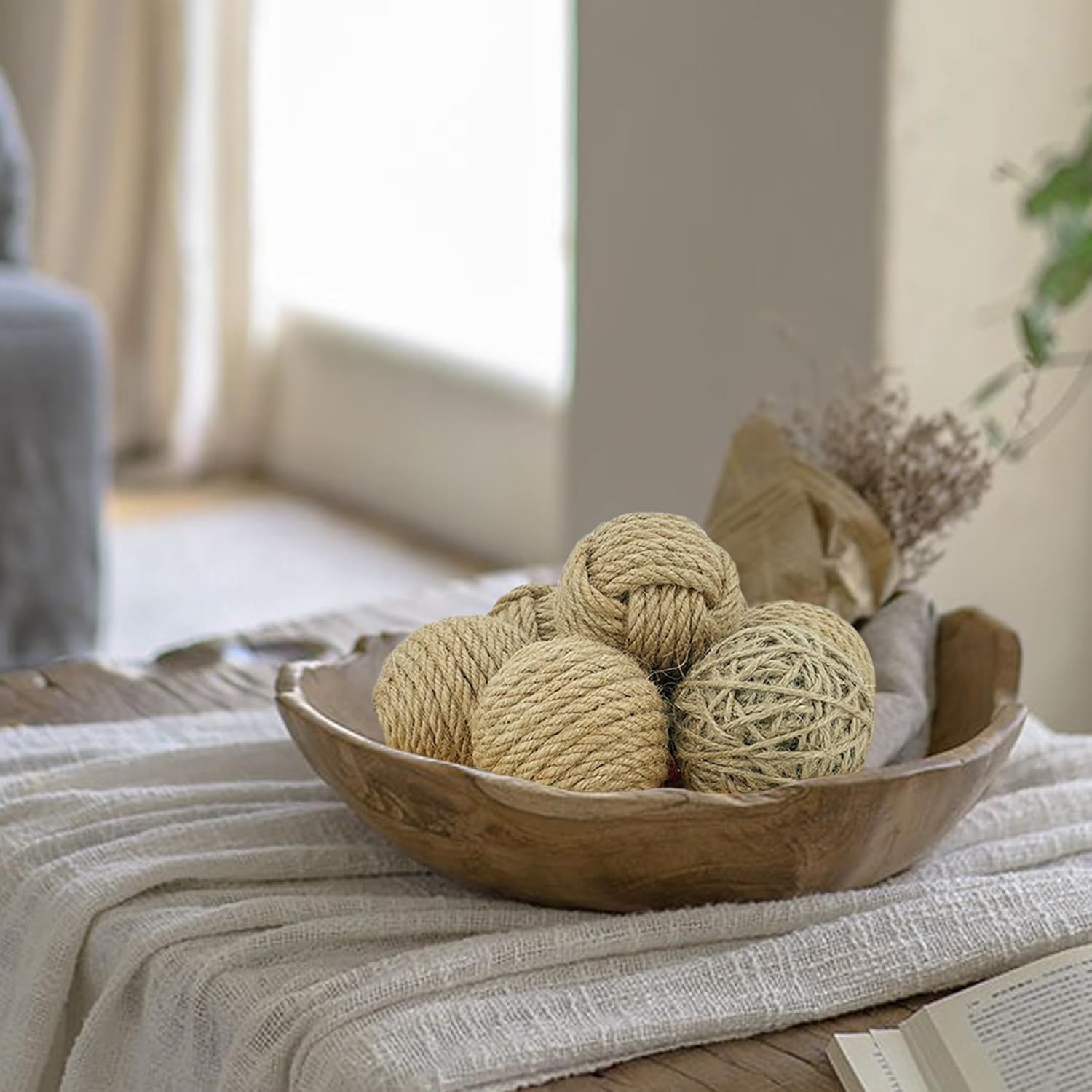 Lorigun Decorative Balls for Centerpiece Bowls, Orbs Decorative Dough Bowl Fillers for Home Decor, Jute Rope Spheres Decoration Farmehouse, Vase Filler Balls 8 Pcs
