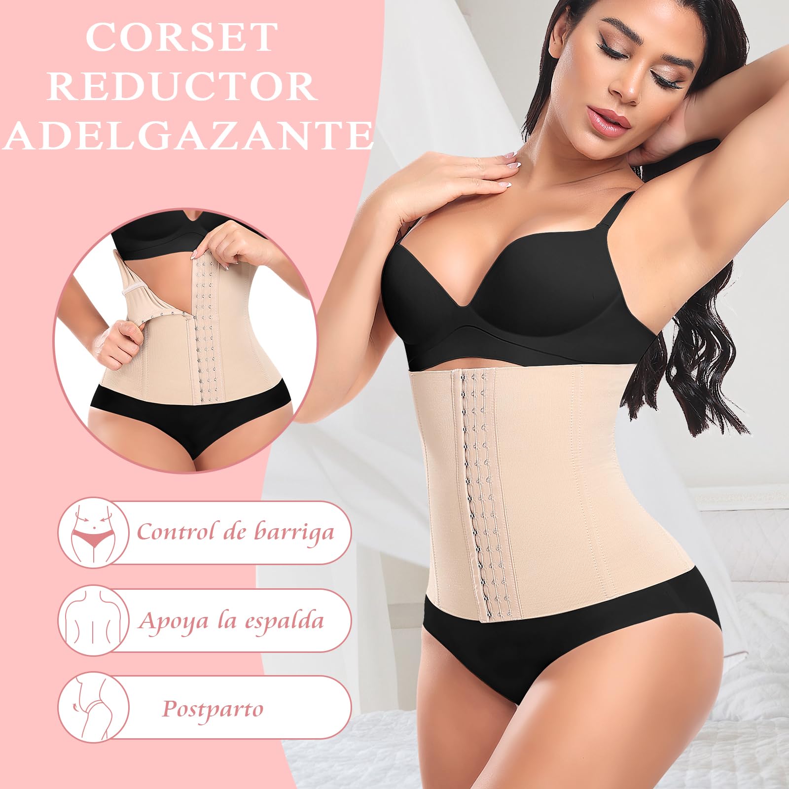 YARRCO Corset Reductor Adelgazante Mujer Faja Moldeadora Reductora Waist Trainer Cintura Postparto Cinturón para Control de Abdomen Faja Colombiana Corsé Bustier Shapewear