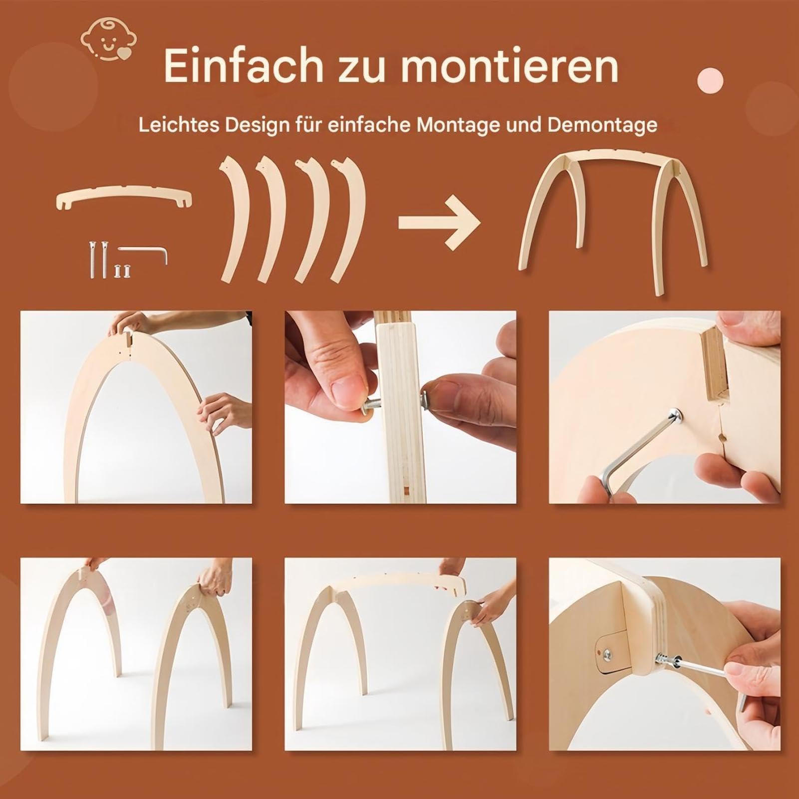 Baby-Aktivitätsspielbogen Sensorisch Pädagogisch Holz Faltbar | Feinmotorik Baby-Bodenspieldecke zur Babyparty, Geburtstag, Schlafzimmer, Wohnzimmer und Reisen