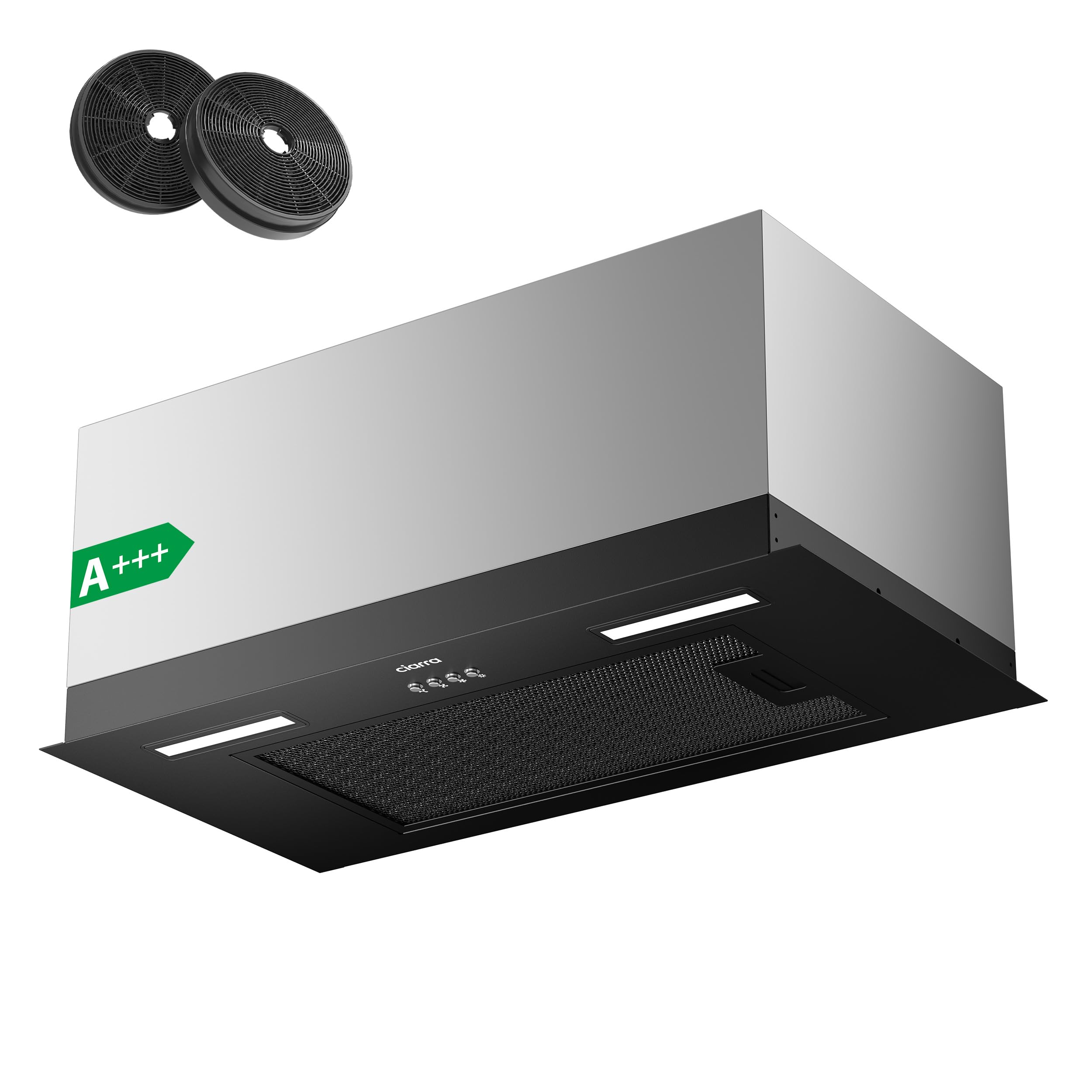 CIARRA CBCB6926A zintegrowany okap kuchenny, 60 cm, wbudowany wentylator kuchenny, 3 ustawienia prędkości, oświetlenie LED, okap kuchenny, energooszczędna i cicha praca z filtrami węglowymi CBCF003