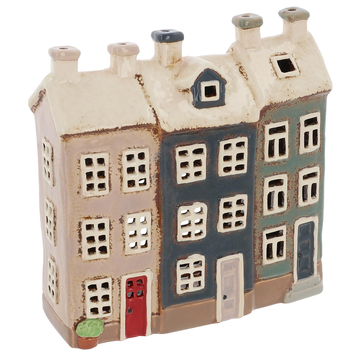 Shudehill Giftware Village Pottery Home Collection Ceramic Tealight Holder, Hand-Painted Townhouse (Terrace Town Houses Tealight)