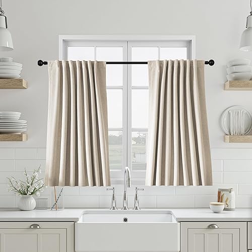 Miniatura 65 de UHITECH Cortinas Opacas de Lino Natural para Sala de Estar/Dormitorio Ventana Pequeña 54 Pulgadas de Largo Juego de 2 Paneles Cortina Opaca Pestaña