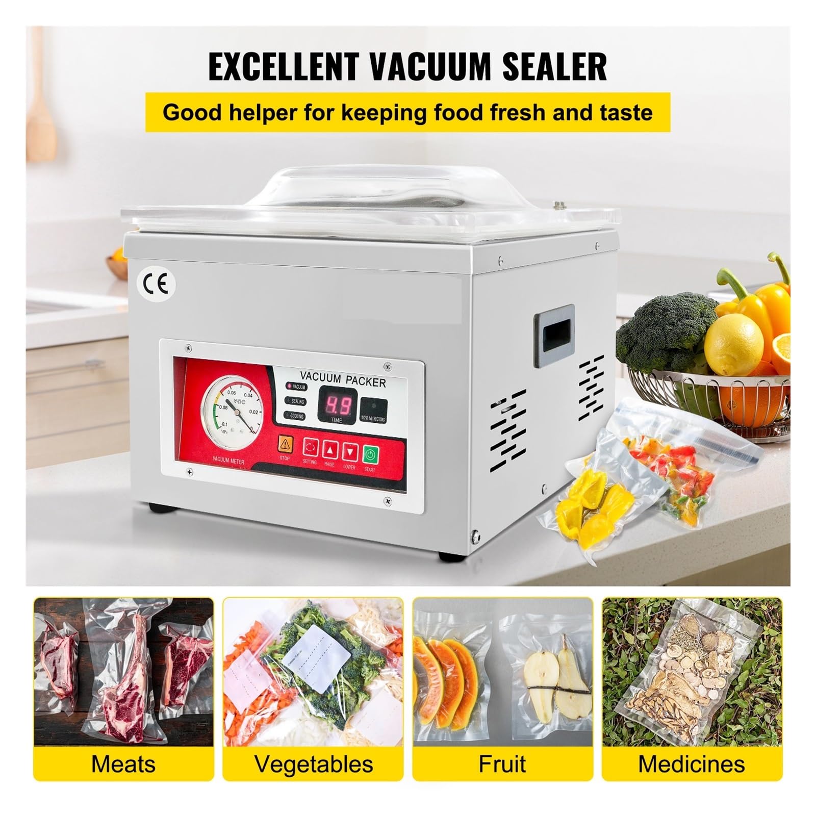 Machine à emballer sous vide alimentaire chambre commerciale scellant DZ-260A cuisine sac de viande emballage économiseur nourriture cachetage Assurer la Stabilité