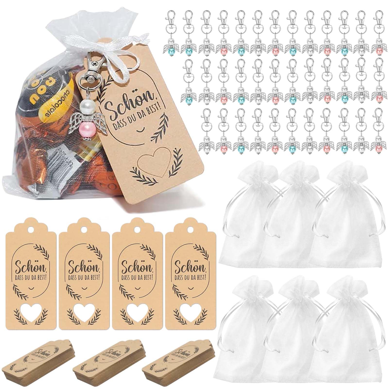 Snarflun 36 pcs Llavero ángel de la Guarda, 36 Llaveros de Ángell, Souvenir de Boda Bautizo Colgante con Bolsas de Organza y Etiquetas, Colgante de Navidad, Comunión, Cumpleaños, Regalo para Invitados