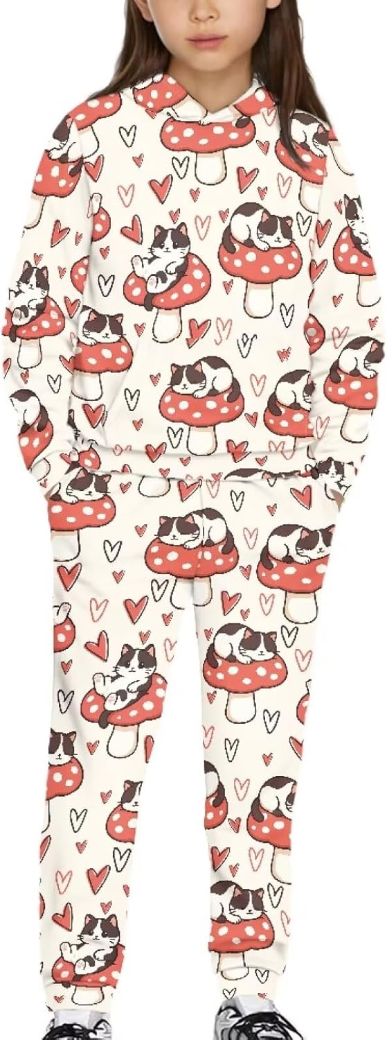 Sweatsuit for Boys Girls : Cute Graphic Hoodie & Jogger Pants Set Size 5-12, 2-Piece Tracksuit Soft & Warm Clothes