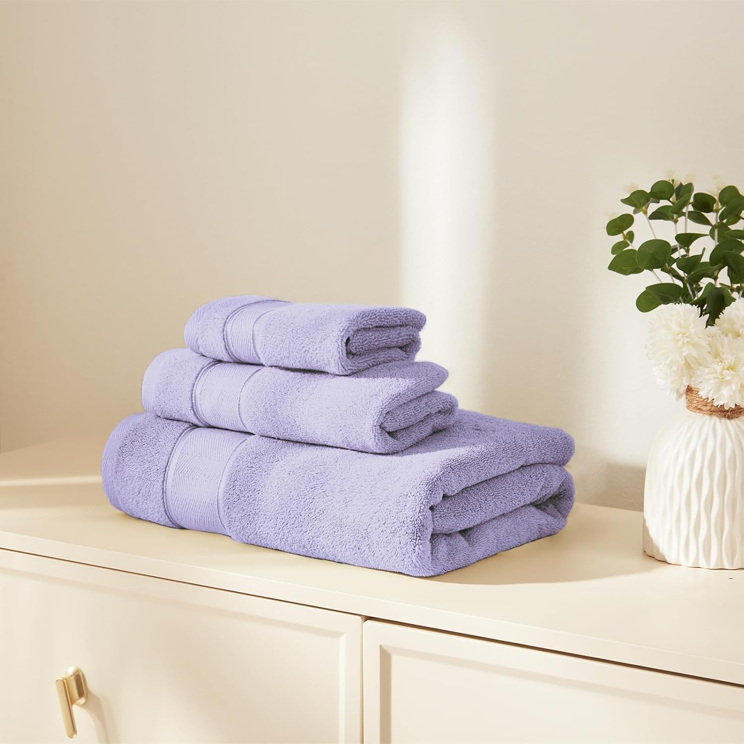 Marvione Bath Towels Set 6 Piece, 100% Turkish Cotton Highly Absorbent and Soft Towels for Bathroom 2 Bath Towels 2 Hand Towels 2 Washcloths, Lavender - Image 2