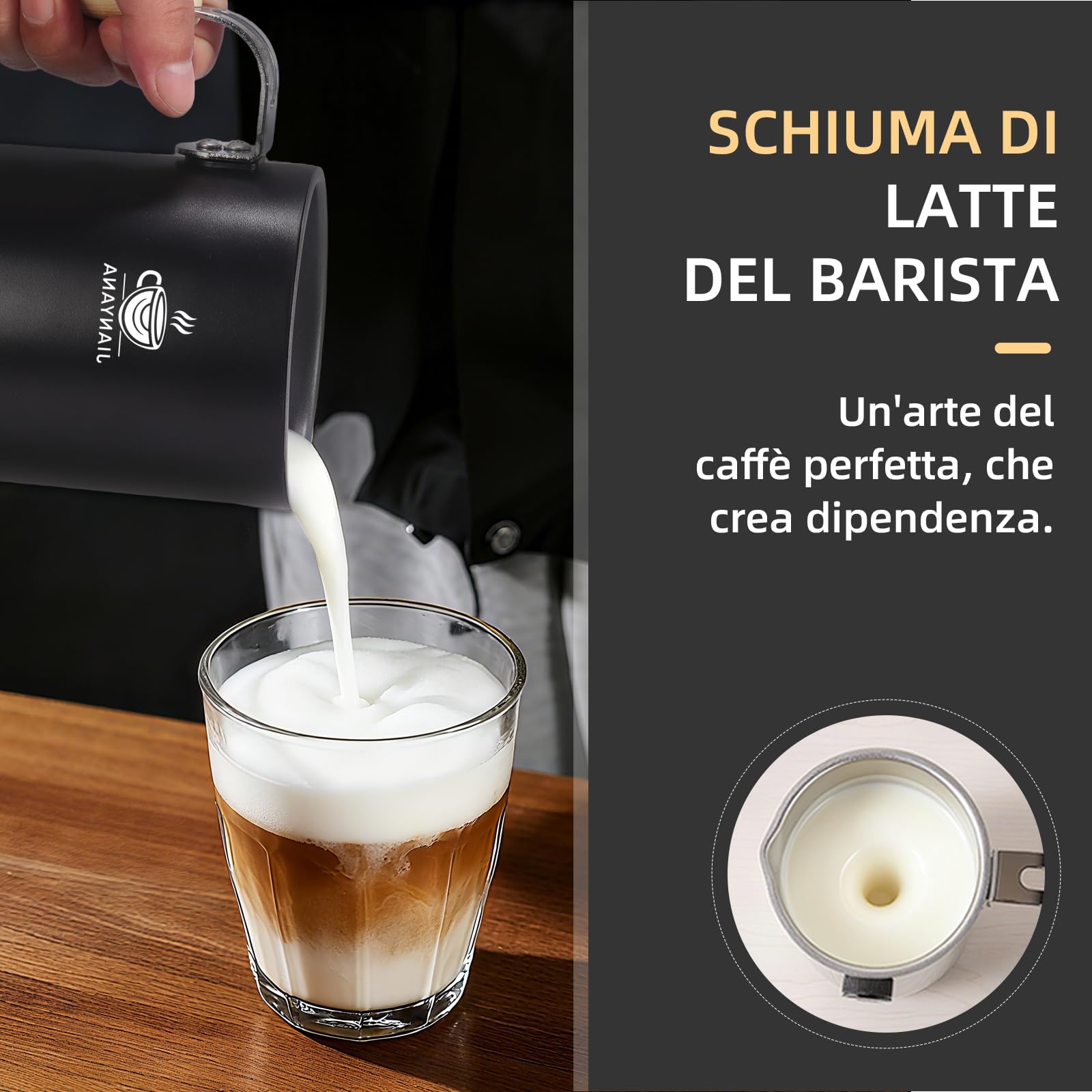 Jianyana Montalatte elettrico 5 in 1 – Montalatte automatico 350 ml grande capacità (nero)