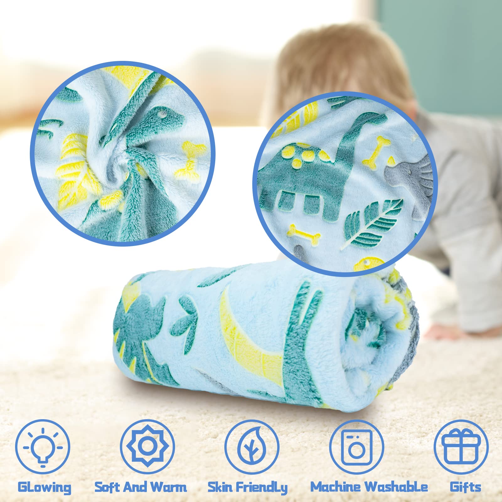 AVJWWD Coperta per bambine con unicorno,coperta soffice con unicorno che si illumina al buio, regalo di compleanno per Bambini e Ragazze (Dinosauro A, 150 x 200 cm)