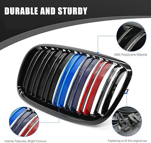 Miniatura 8 de KVR Parrilla Color Negro Brillante Compatible con 2007-2014 X5 E70 X6 E71 Rejilla Delantera ABS (láminas individuales)