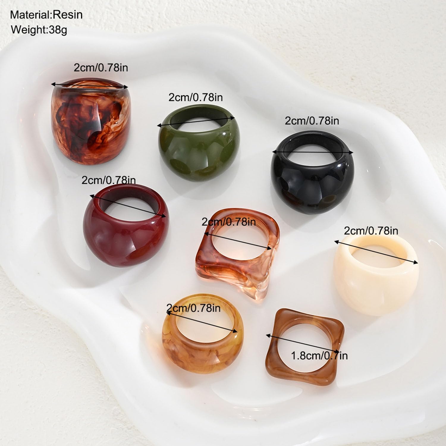 Colorful Resin Chunky Ring Set for Women Geometric Square Dome Acrylic Statement Stackable Rings Trendy Y2K Thick Plastic Knuckle Rings Jewelry Accessories