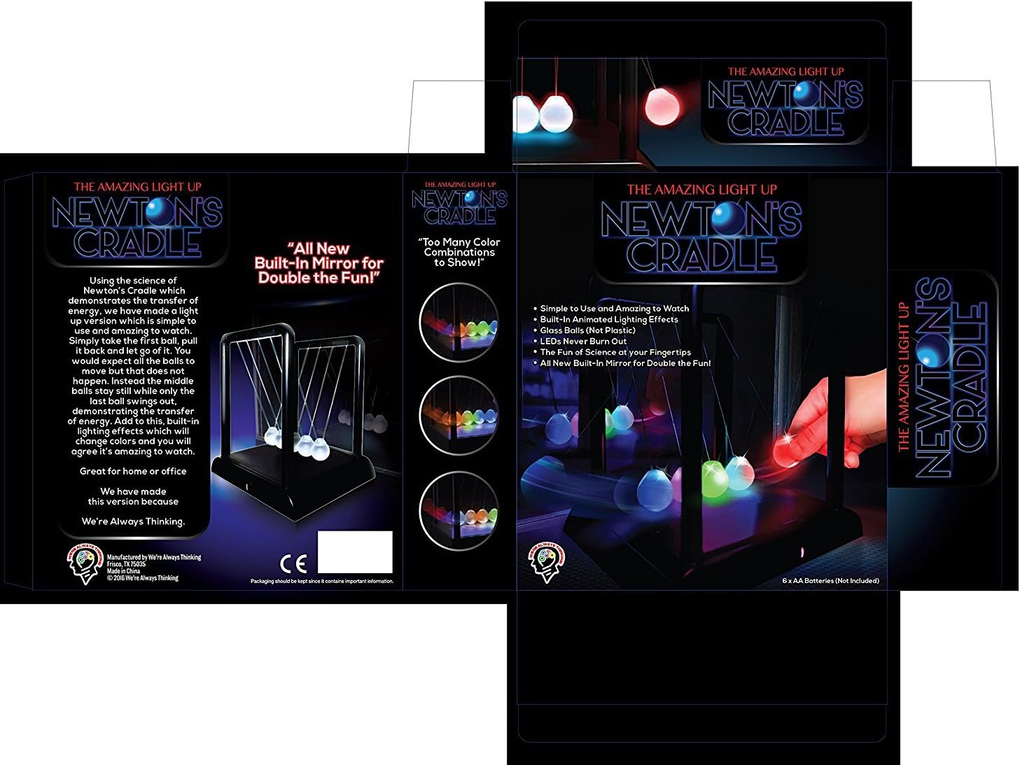 Think Stores Newton's Multi-Color Light Up Cradle with LED Glass Balls and Mirror for Desktops