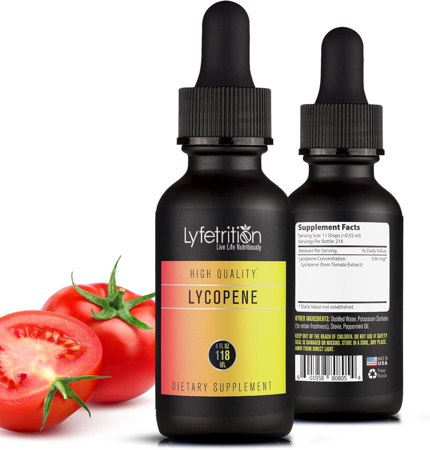 Lyfetrition Lycopene Liquid Supplement 118 ml, 4 FL Oz Liquid, 220 Servings, Made in USA, Quick Absorption, Potent Ingredients, Non-GMO