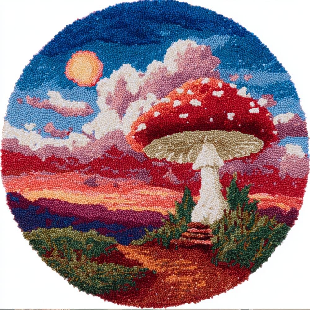Round Latch Hook Rug Kits Mushroom For Adults And Starter 50*50Cm