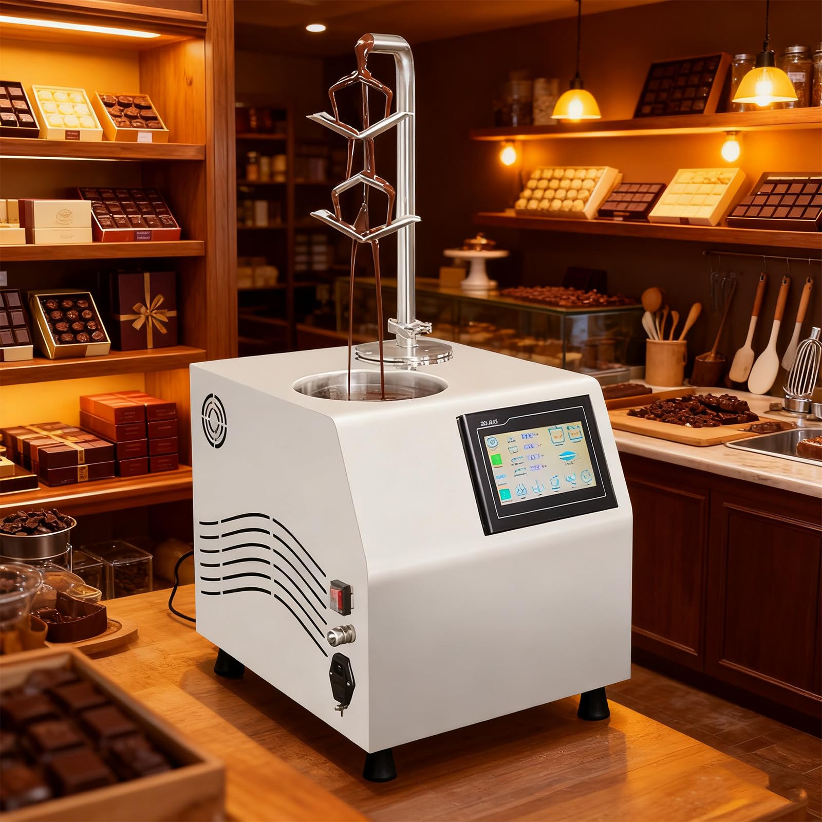 Tempéreuse À Chocolat Professionnelle 5,5 L | Tempéreuse À Chocolat De Table Avec Écran Tactile Numérique, Fondoir En Acier Inoxydable, Pour Confiseries, Fontaines À Chocolat Et Desserts, 1000 W