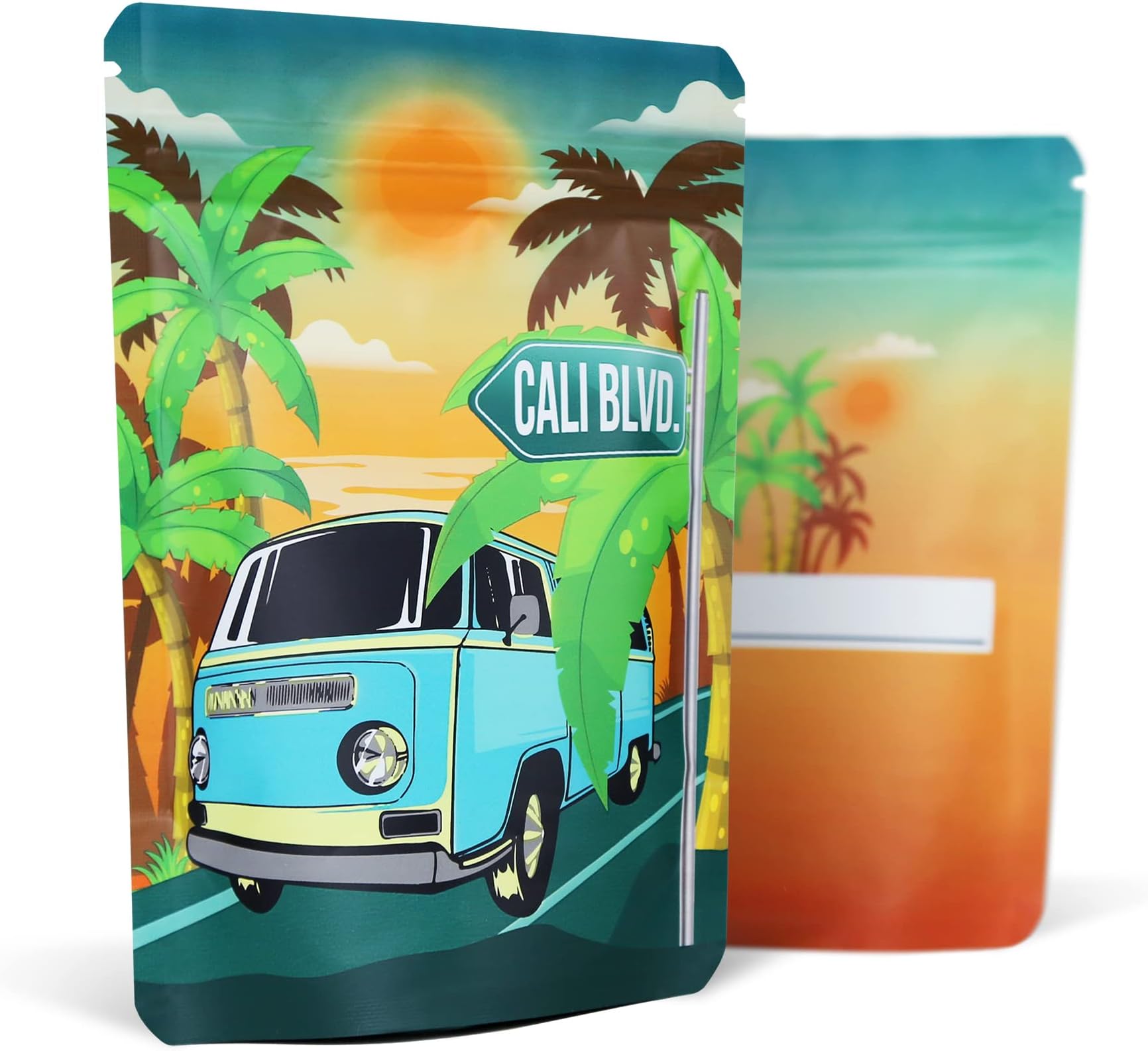 100 Pack Mylar Bags, Resealable Smell Proof Cookies Mylar Bag, 3.5 Cali Pack Bags, Aluminium Foil, Candy, Cookie Bags, Storage Ziplock Sandwich Bags (9.8cm x 13cm, California Drive Design)