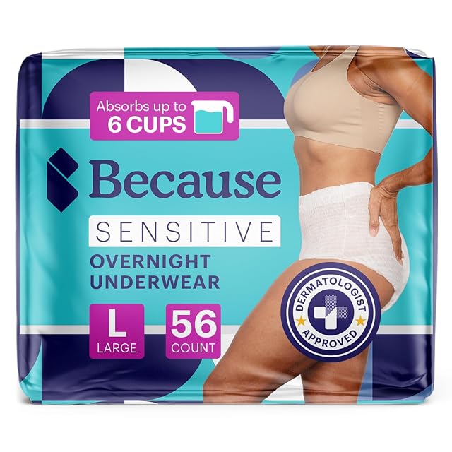 Because Adult Incontinence Underwear for Sensitive Skin - Women - Premium Overnight Disposable Briefs Anti Odor - White