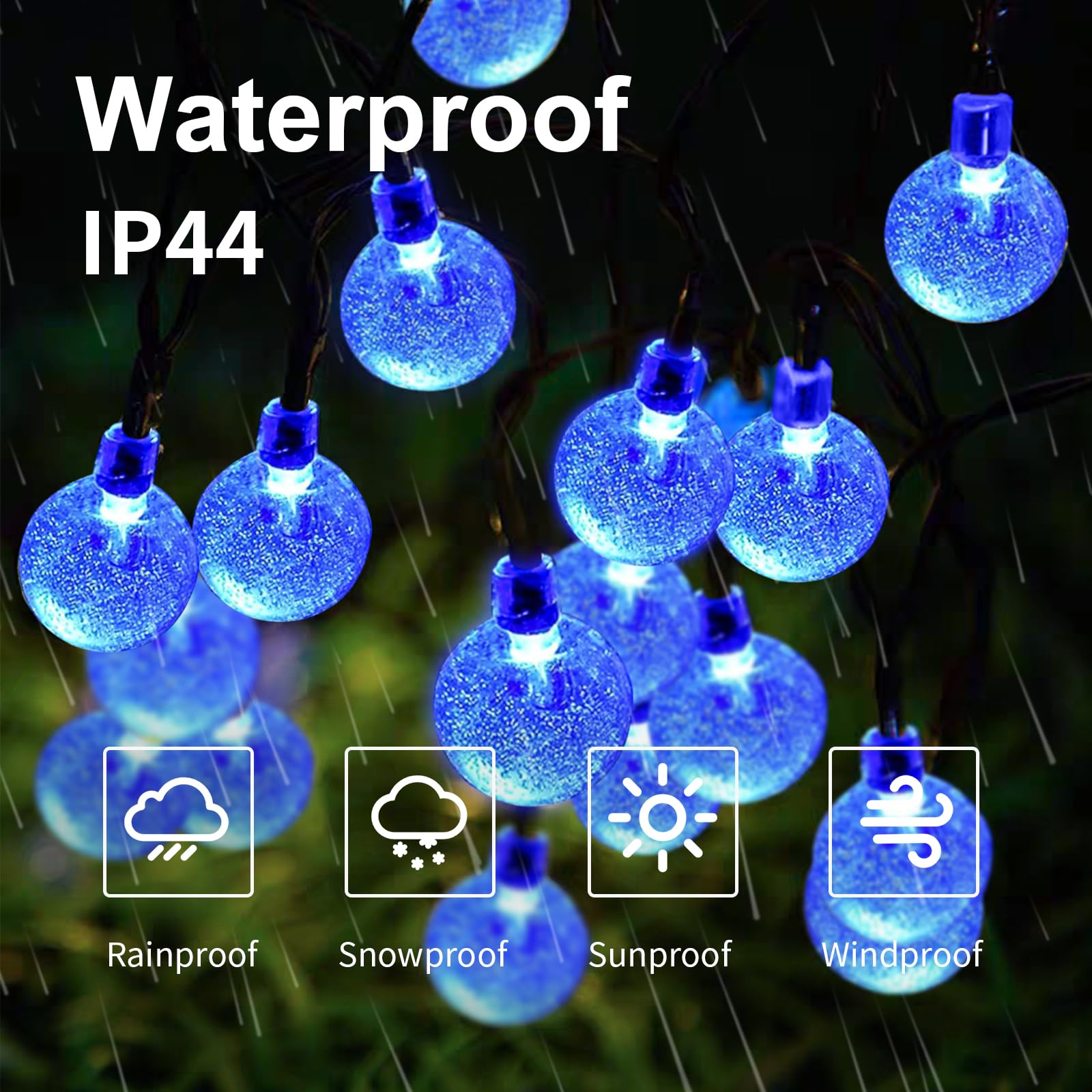 LQWELL® Catena di luci solari per esterni, giardino, luce a energia solare, sfere di cristallo, 30 LED, 8 m, IP44, 8 modalità, per esterni, giardino, terrazza (8M 30LED Blu)