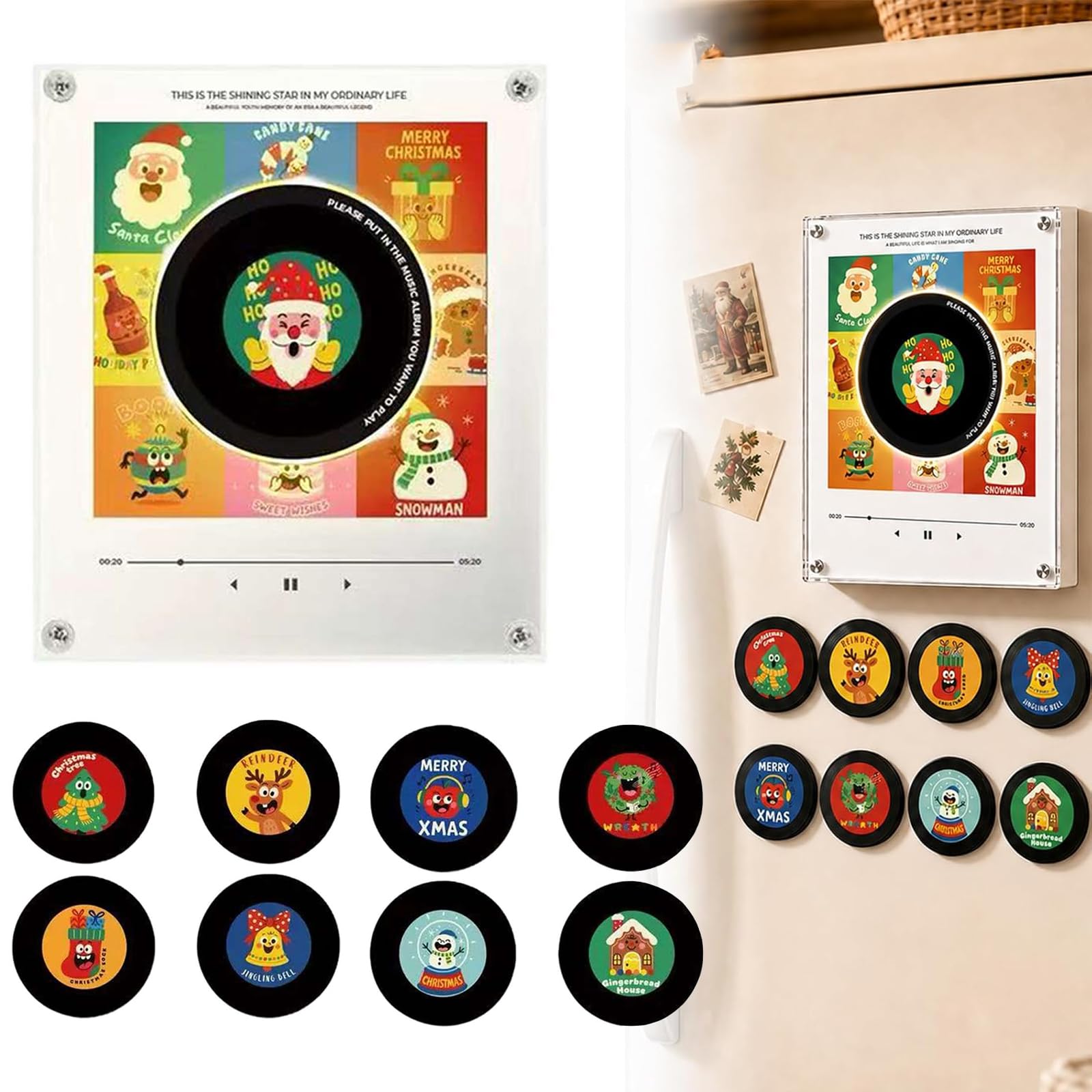 XDGJTBFMY Magnetic Fridge Mini Vinyl Music Player Box Christmas (B, 1set)