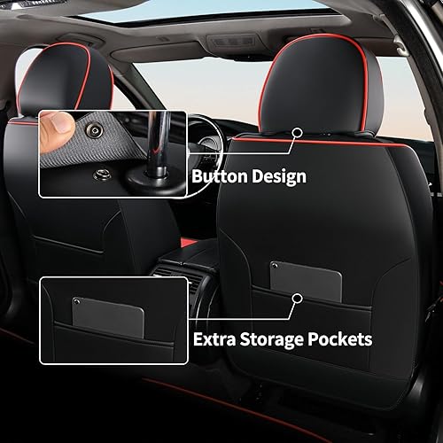 Miniatura 5 de FLORICH Funda de asiento de automóvil con cuero impermeable, protectores de asiento de automóvil con bolsillo de almacenamiento, compatible con