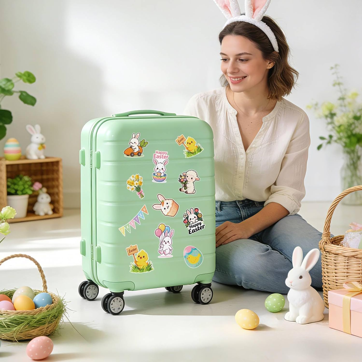 Anwyll 300Pcs Easter Stickers - Cute Easter Water Bottle Stickers Waterproof Vinyl Easters Egg Bunny Sticker Bulk Self Adhesive Spring Sticker for Scrapbook Skateboard Laptop Easters Party Decor