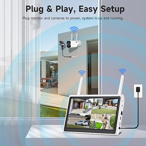 Miniatura 4 de Sistema de cámara de seguridad inalámbrica 2K con monitor, sistema de vigilancia WiFi todo en uno, NVR de 10 canales integrado de 10.1 pulgadas, 4