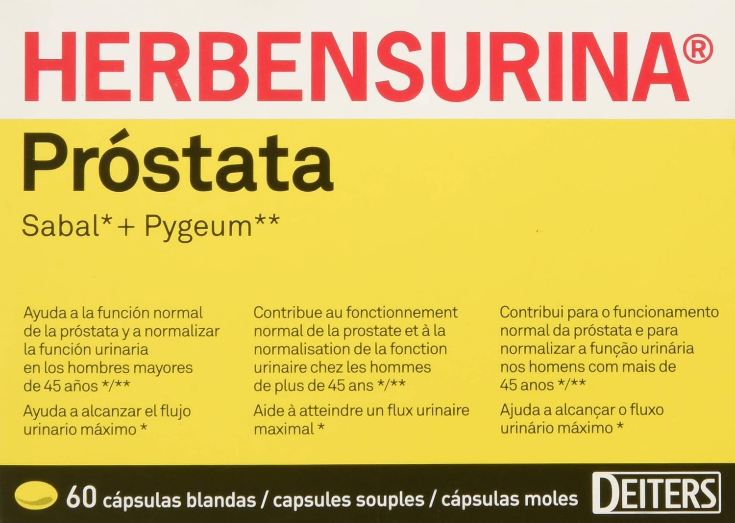 DEITERS - Herbensurina Próstata, Tratamiento Natural con Sabal y Pygeum, para Cuidado de la Próstata y Función Urinaria, 60 Cápsulas