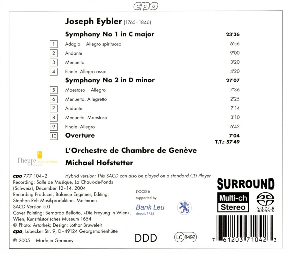 Joseph Eybler: Symphonies 1 & 2; Overture