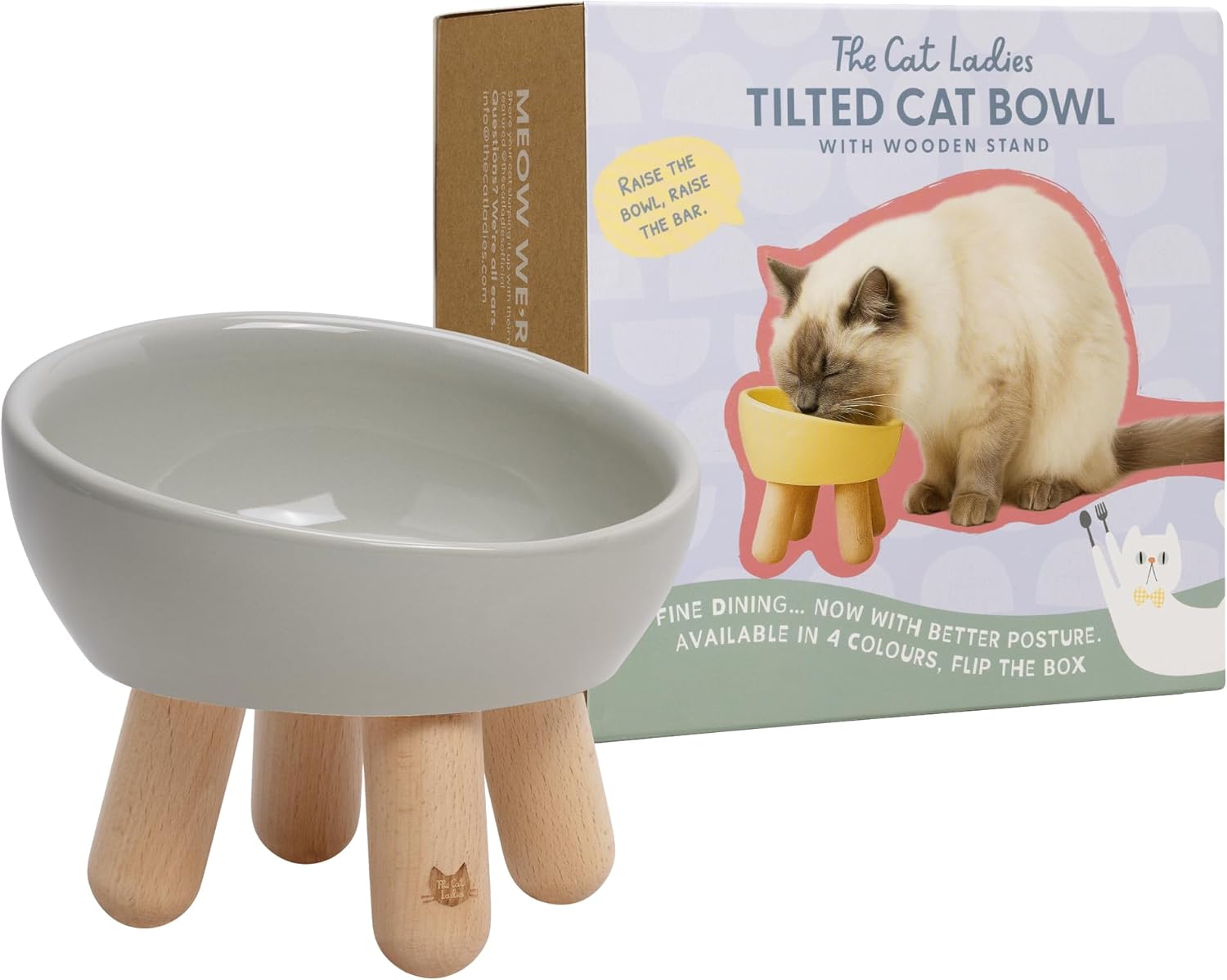 The Cat Ladies Tilted Ceramic Cat Bowl - Elevated Food Bowls Ceramic Pet Bowl - Raised Ceramics Bowls - Elevated & Tilted Design for Comfortable Eating - Dishwasher Safe - Wide Opening